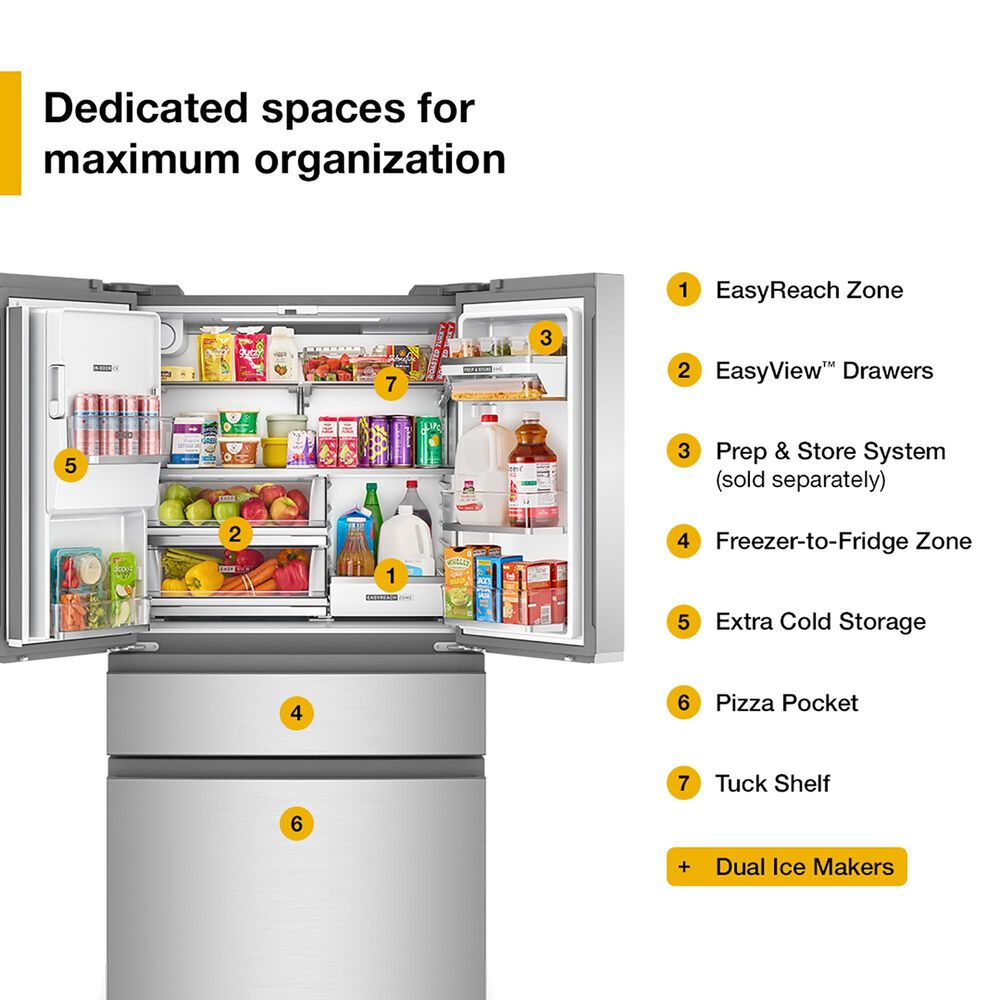 Whirlpool 22 Cu. Ft. 4-Door Depth French Door Refrigerator with Dual Ice Makers in Fingerprint Resistant Stainless Steel, , large