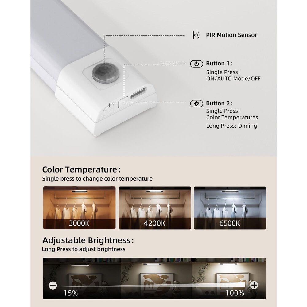 HOMLUX 8" Motion Sensor LED Light in Bar White (Set of 3), , large