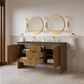 James Martin Hudson 60" Double Bathroom Vanity in Honey Oak with 3 cm Parisien Bleu Silestone Top and Rectangular Sinks, , large