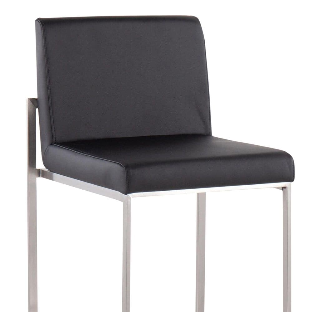 Lumisource Fuji High Back Barstool with Black Faux Leather in Stainless Steel &#40;Set of 2&#41;, , large
