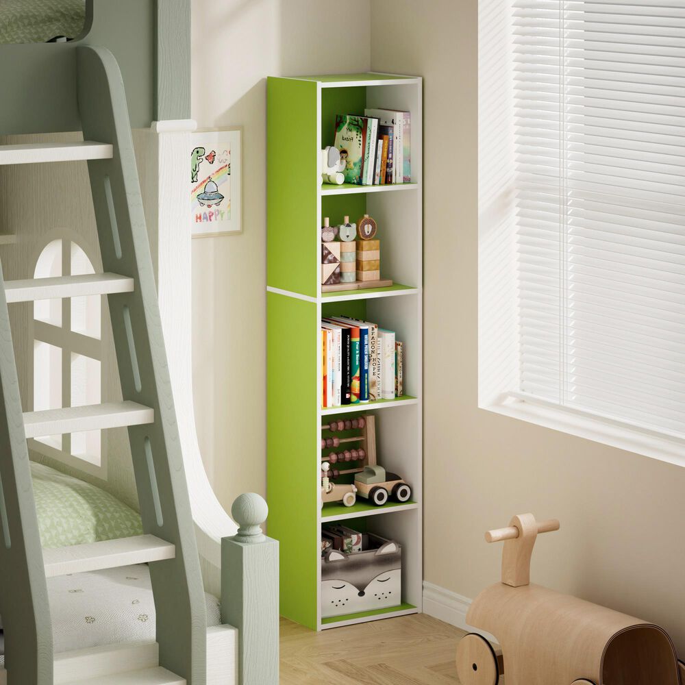 HOMLUX 5-Tier Cube Open Shelf Storage Organizer Bookcase in Green and White, , large