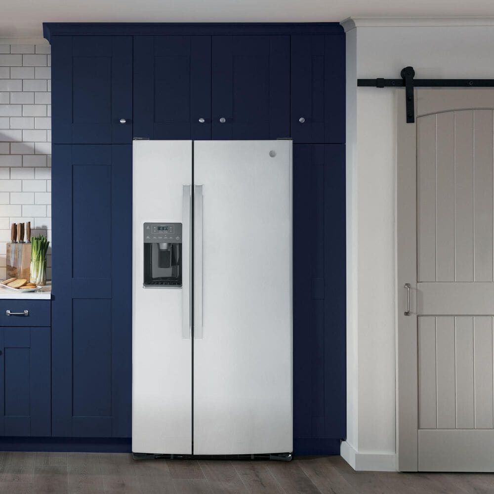GE Appliances 23 Cu. Ft. Side by Side Refrigerator with External Dispenser in Fingerprint Resistant Stainless Steel, , large