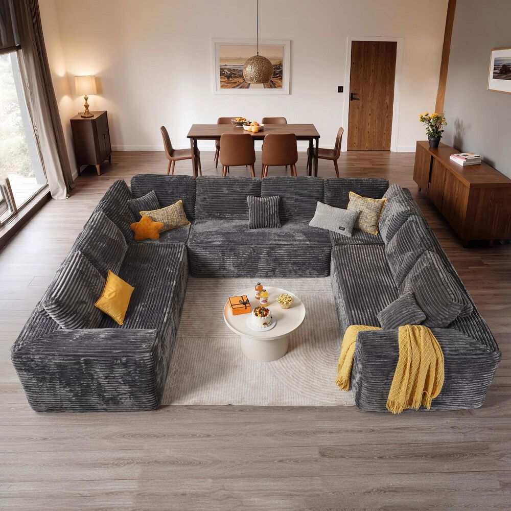 Noviland HOMLUX Modular Floor Sofa with Plush Corduroy, U-Shaped Sectional Couch with Chaise in Gray, , large