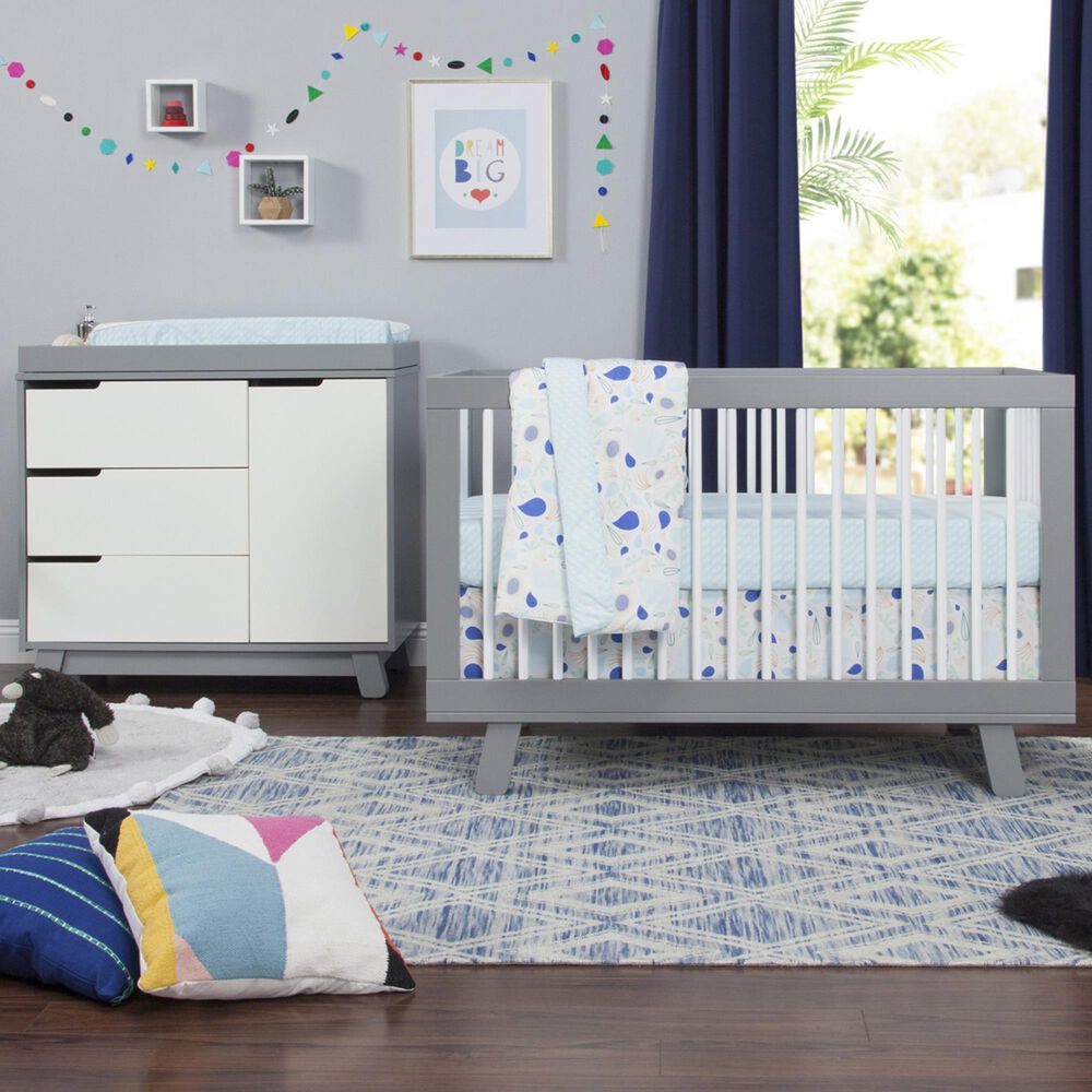 Babyletto Hudson 2 Piece Nursery Set in Grey and White, , large