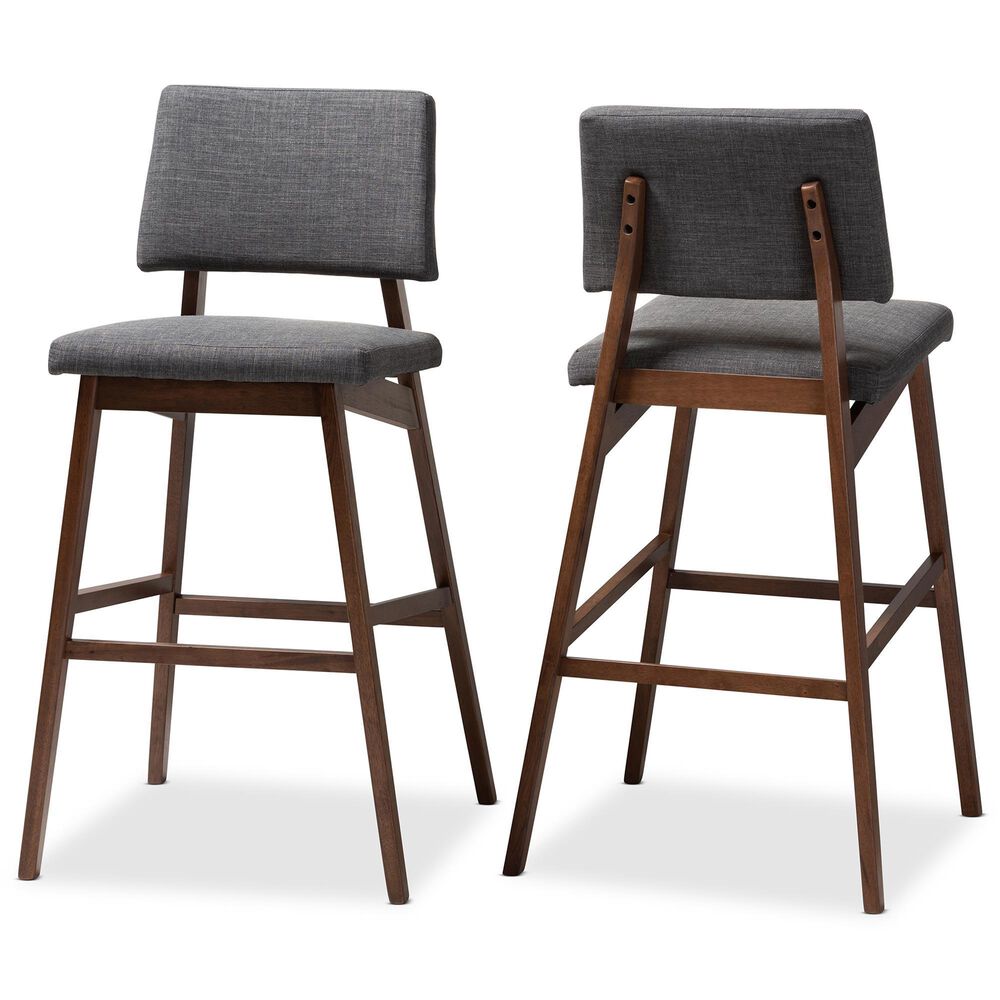 Baxton Studio Colton Bar Stool with Dark Gray Cushion in Walnut Brown (Set of 2), , large
