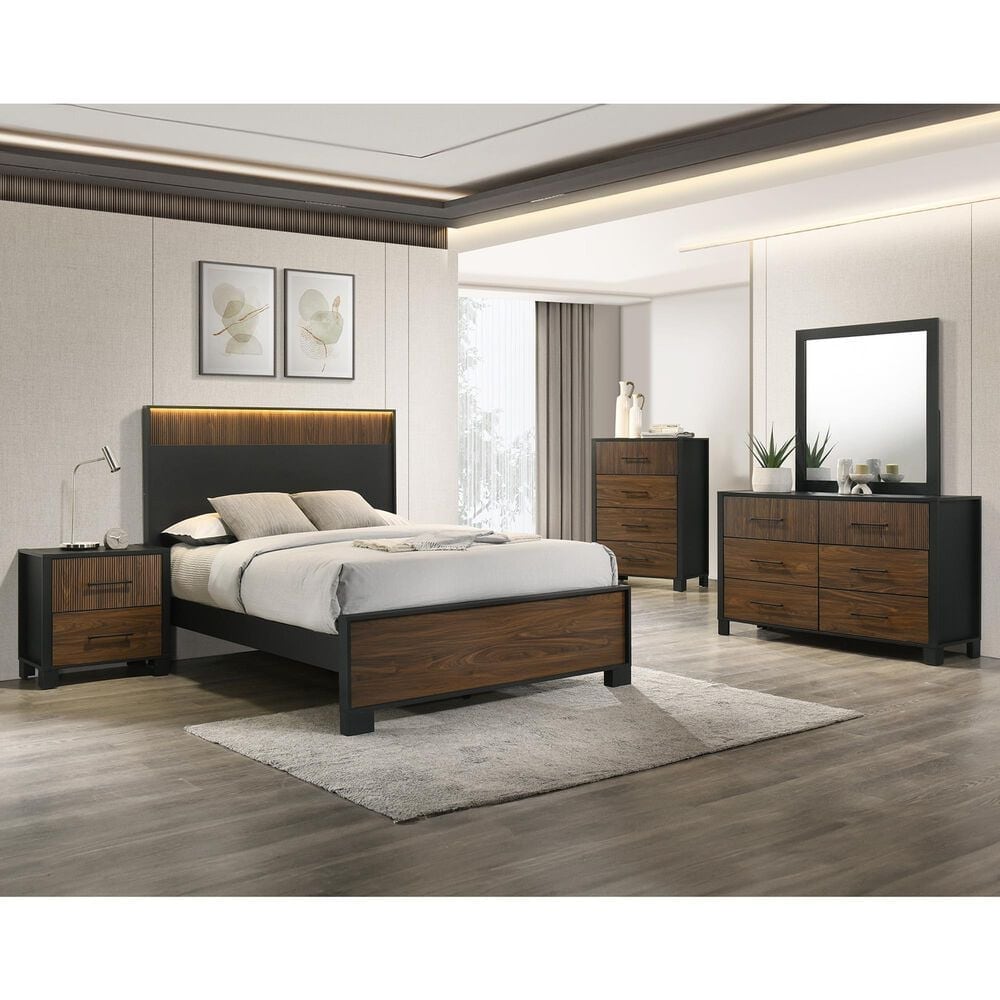 Crown Mark Nemy 4 Piece Queen LED Panel Bedroom Set in Brown, , large