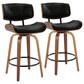 LumiSource Lombardi 26" Swivel Counter Stool with Black Faux Leather Upholstery in Walnut and Black (Set of 2), , large