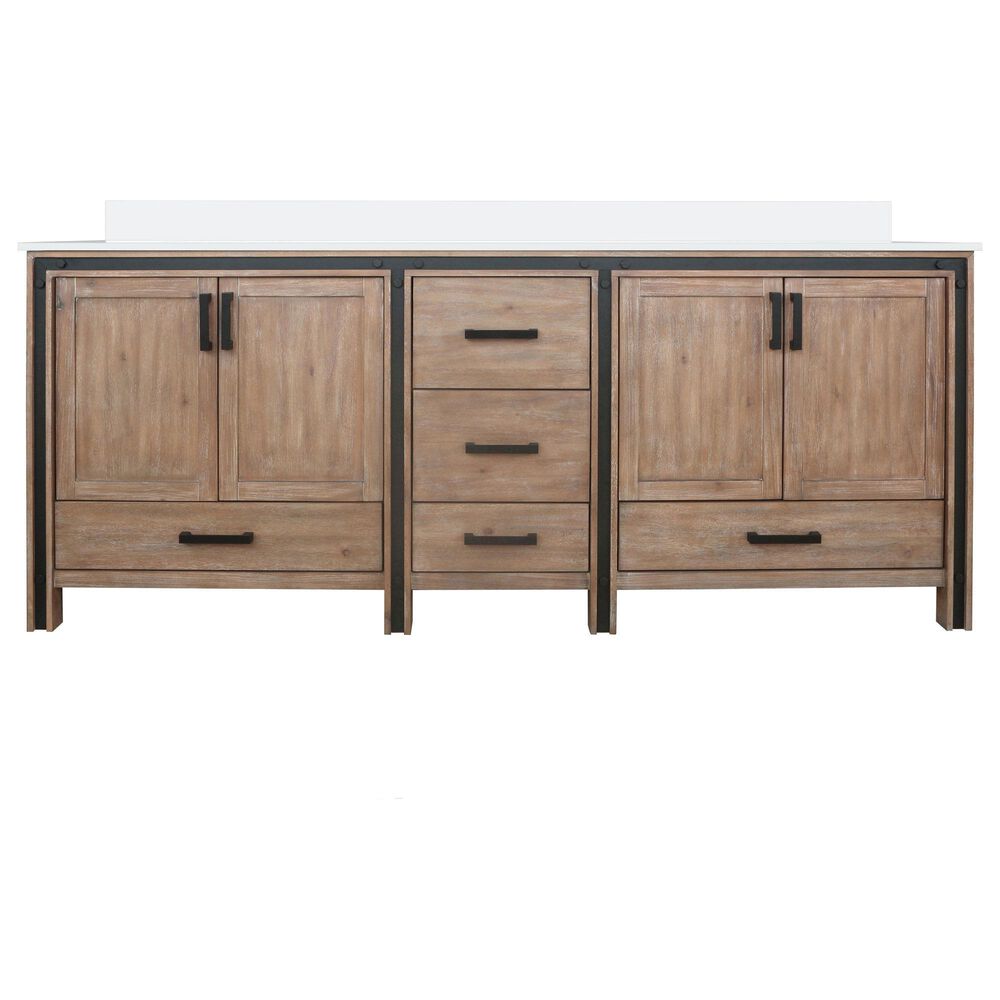 Lexora Home Ziva 84&quot; Double Bathroom Vanity in Rustic Barnwood with 2 cm White Quartz Top and Rectangular Sinks, , large