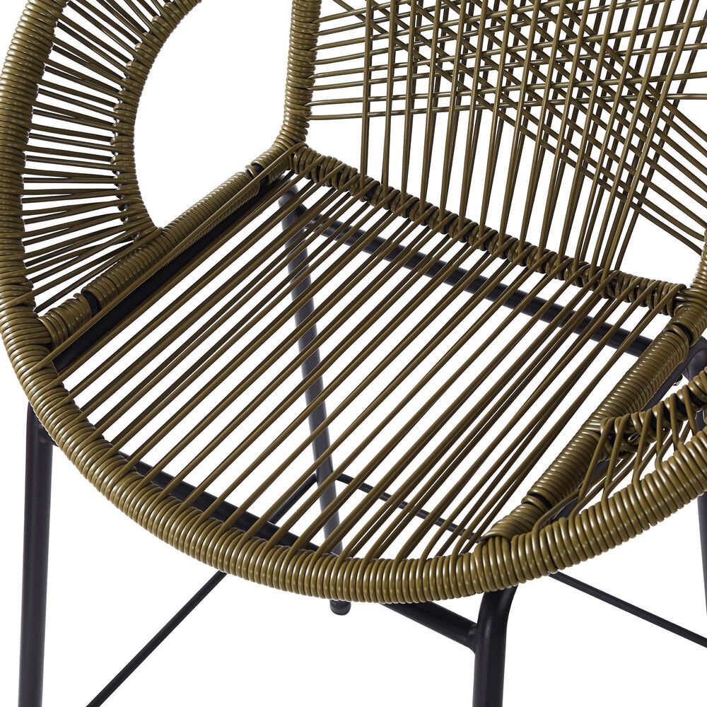 Hearth and Haven Ferrara Outdoor Faux Wicker Barstool in Green (Set of 2), , large