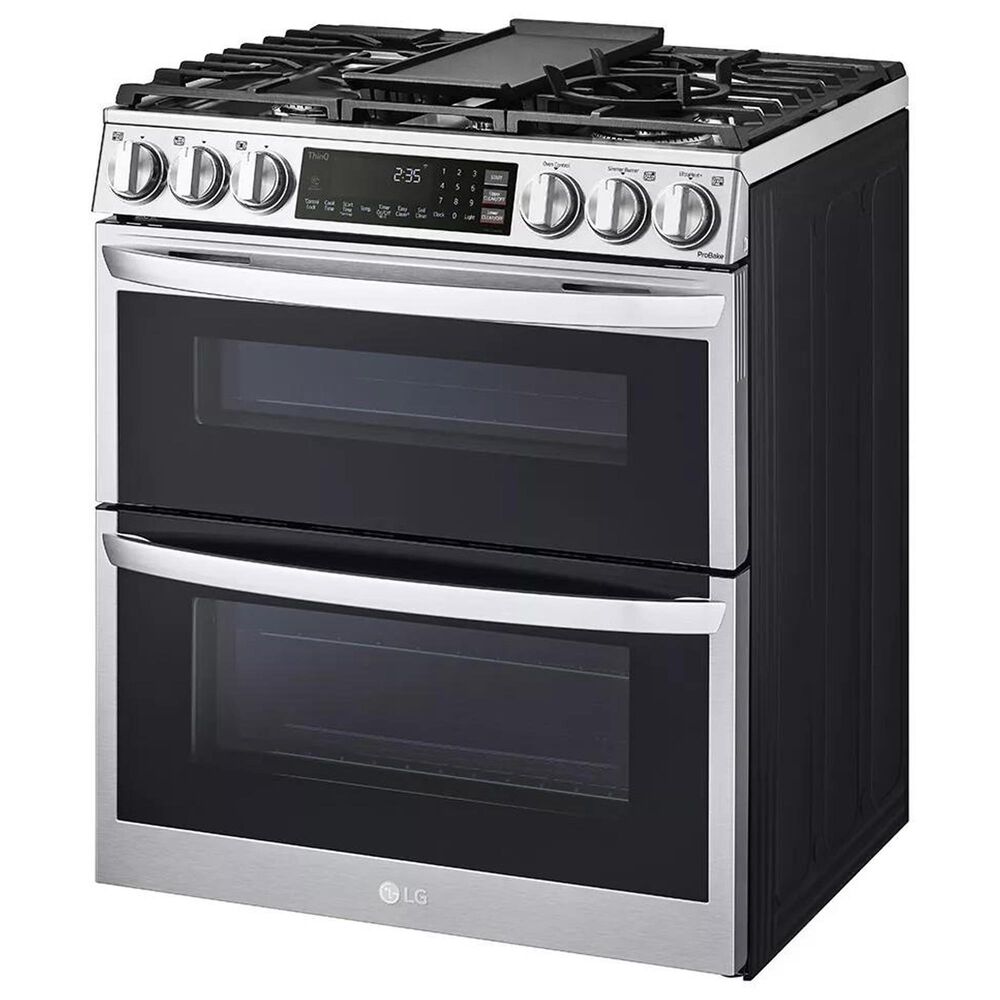 LG 2-Piece Kitchen Package with 6.9 Cu. Ft. Smart Slide-In Double Oven Gas Range and 2.1 Cu. Ft. Smart Over-the-Range Microwave in Printproof Stainless Steel, , large