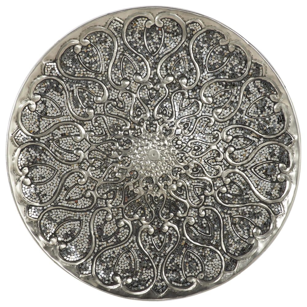 Maple and Jade 33" x 33" Round Plate Home Wall Decor with Embossed Details in Shiny Silver and Black, , large