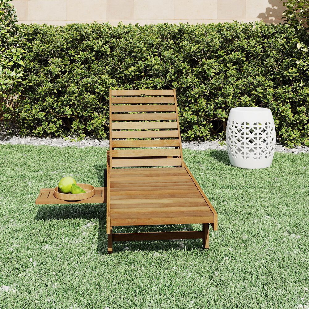 Noviland Patio Lounge Chair Chaise with Side Tray and Wheels in Natural, , large