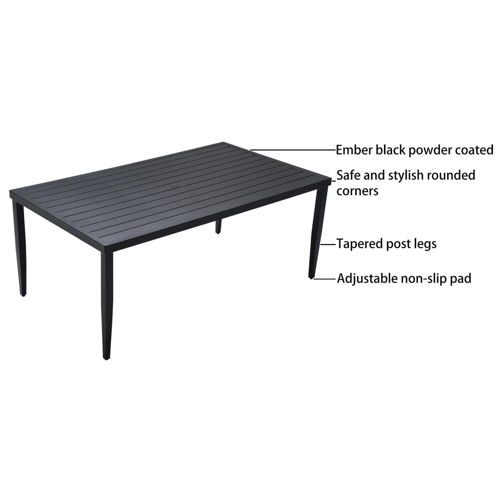 Hearth and Haven Outdoor Rectangular Dining Table with Umbrella Hole and Tapered Feet in Ember Black - Table Only, , large