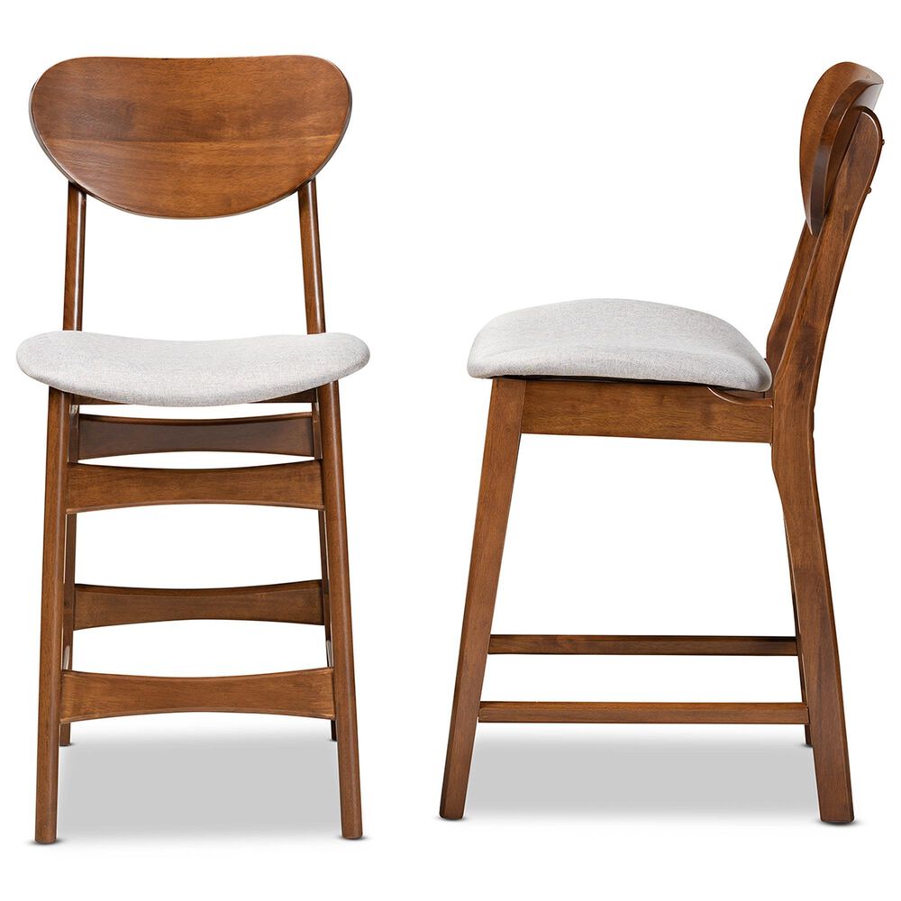 Baxton Studio Katya Counter Stool with Grey Cushion in Walnut Brown (Set of 2), , large