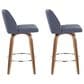 LumiSource Toriano Swivel Counter Stool with Blue Fabric Upholstery in Walnut and Chrome (Set of 2), , large
