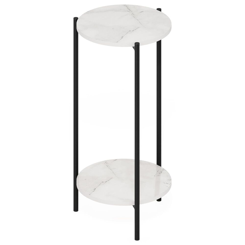HOMLUX 2-Tier Modern Tall Round Side End Table with Sturdy Metal Leg in Marble White and Black, , large