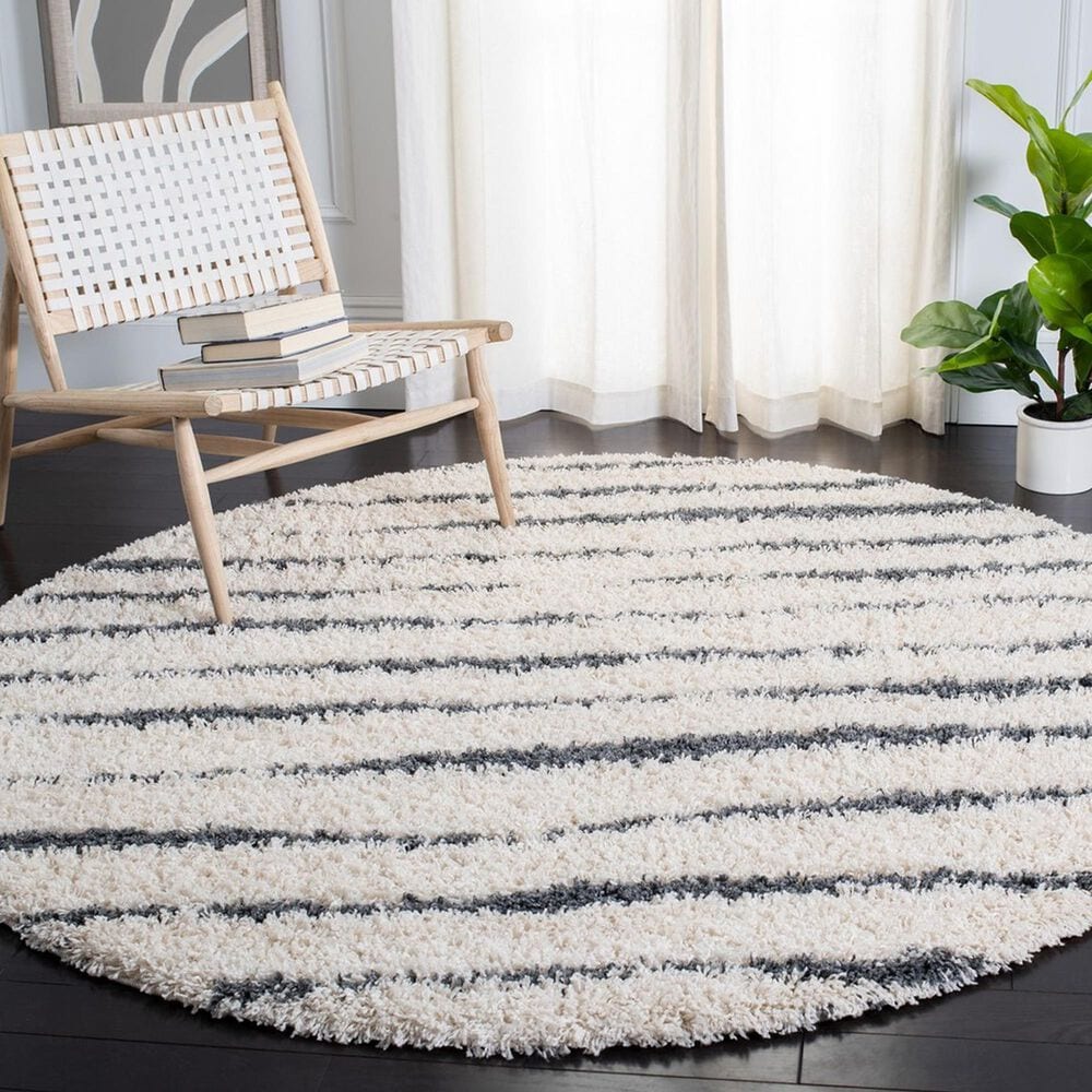 Safavieh Venus Shag VNS603B 8&#39; Round Ivory and Dark Grey Area Rug, , large