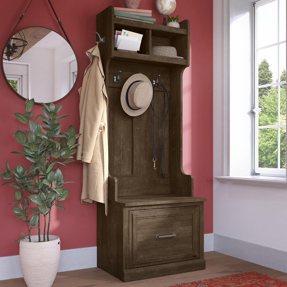 Bush Woodland Hall Tree with Storage Bench in Ash Brown Nebraska