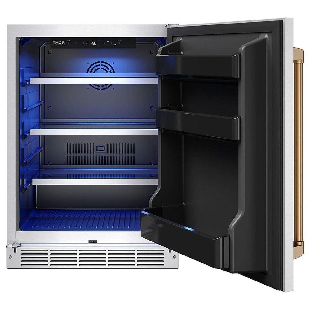 Thor Kitchen Gordon Ramsay 5 Cu. Ft. Outdoor Undercounter Beverage Cooler with Bronze Handle Kit in Stainless Steel, , large