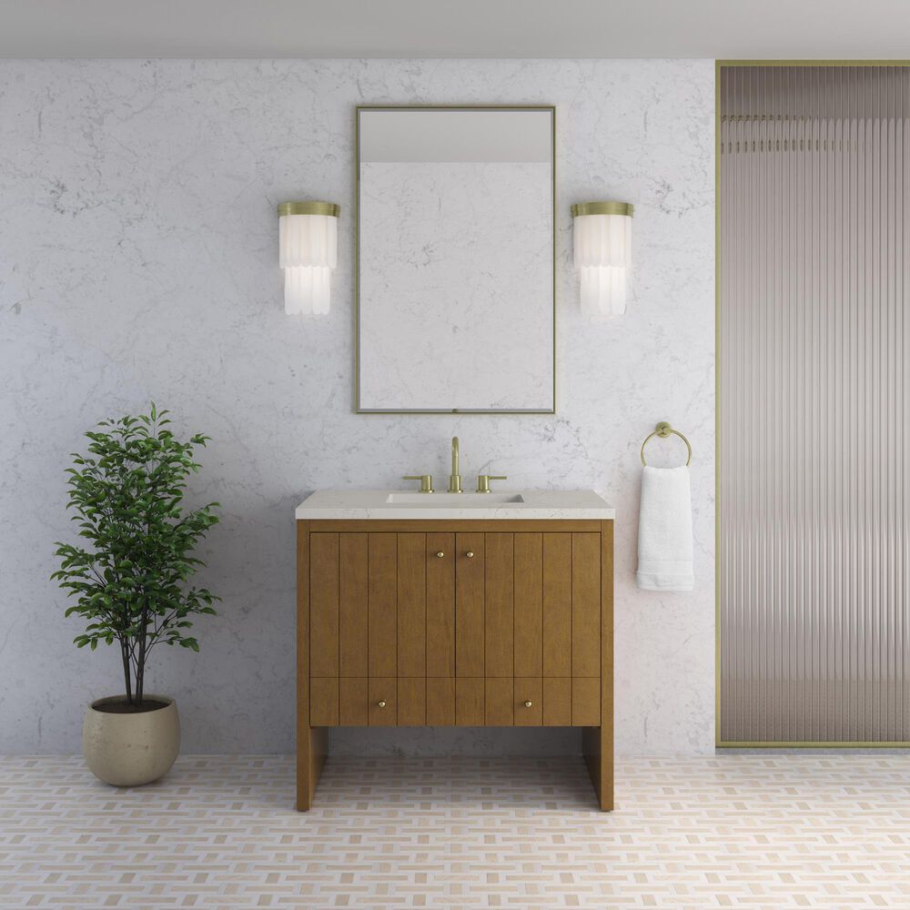James Martin Hudson 36" Single Bathroom Vanity in Honey Oak with 3 cm Siberian Silestone Top and Rectangular Sink, , large