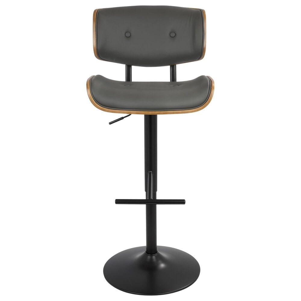 Lumisource Lombardi Swivel Adjustable Barstool with Grey Cushion in Black and Walnut, , large