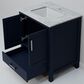 Lexora Home Jacques 30" Single Bathroom Vanity in Navy Blue with 2 cm White Carrara Marble Top and Rectangular Sink, , large