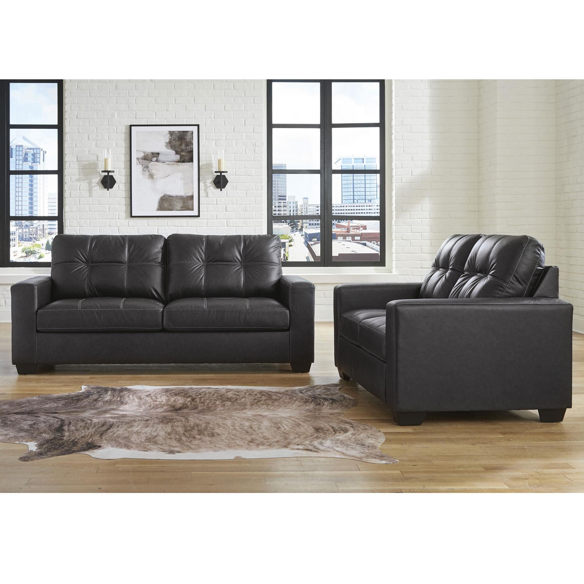 Ashley Barlin Mills Stationary Sofa and Loveseat Set in Carbon