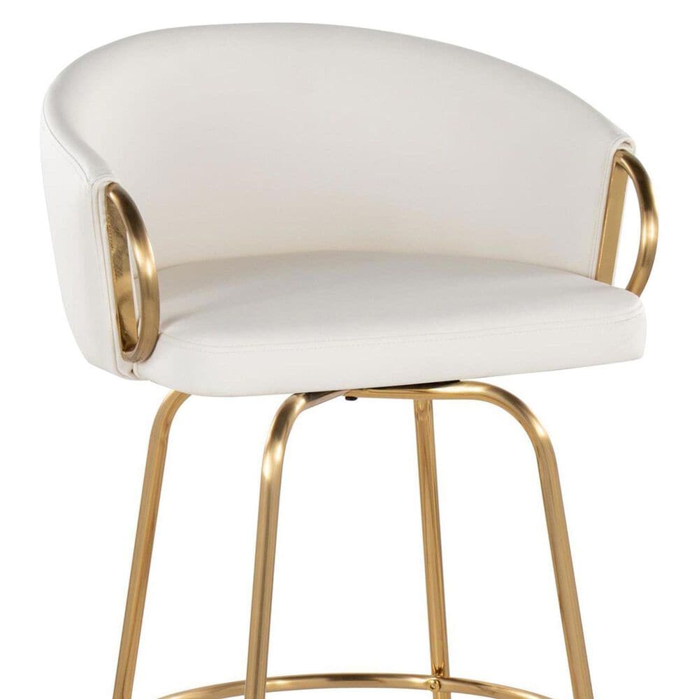 LumiSource Claire Swivel Counter Stool with White Faux Leather Upholstery in Gold (Set of 2), , large