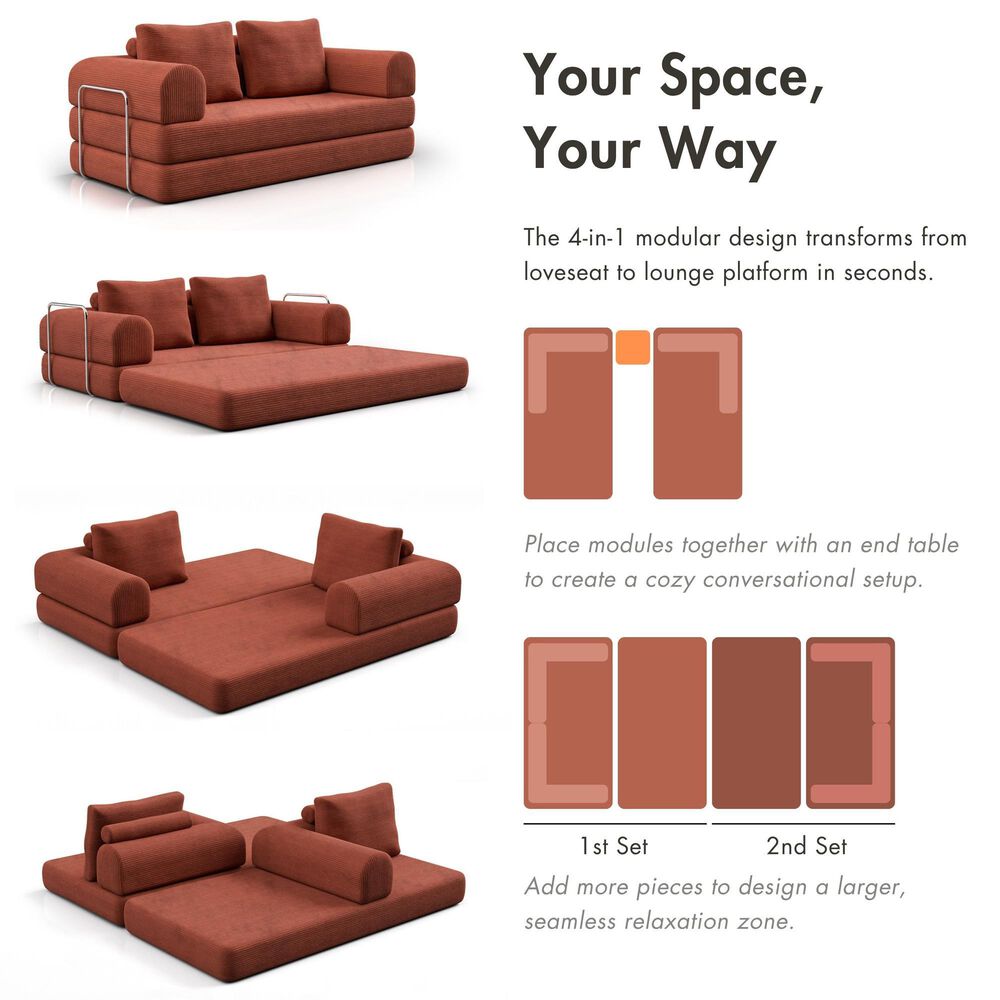 Furniture of America Ellis Stationary Modular Customizable Space-Saving Sofa in Rustic Brown, , large