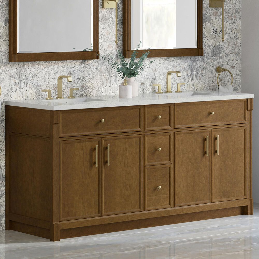 James Martin Bellshire 72" Double Bathroom Vanity in Honey Oak with 3 cm Lime Delight Silestone Top and Rectangular Sinks, , large