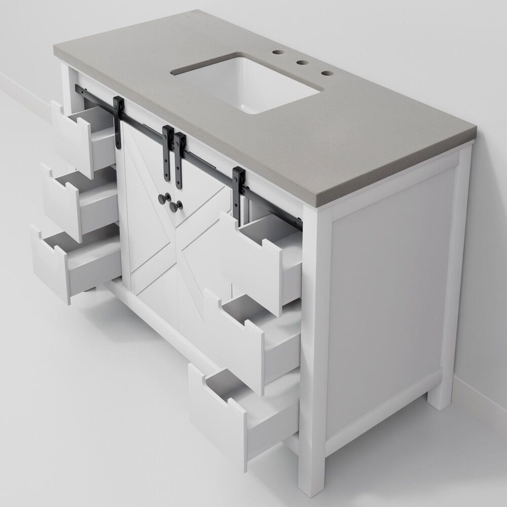 Lexora Home Marsyas 48&quot; Single Bathroom Vanity in White with Grey Quartz Top and Rectangular Sink, , large