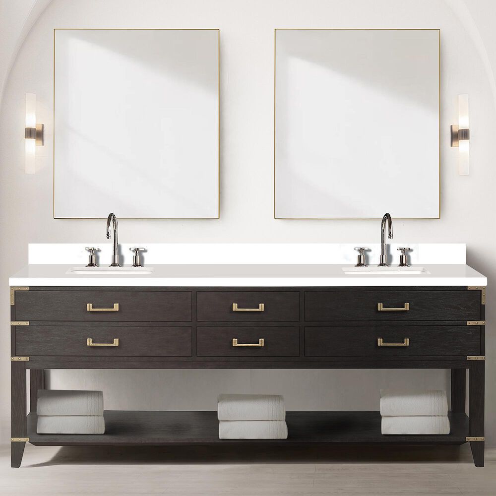 Lexora Home Norwalk 84&quot; Double Bathroom Vanity in Brown Oak with White Quartz Top and Rectangular Sinks, , large