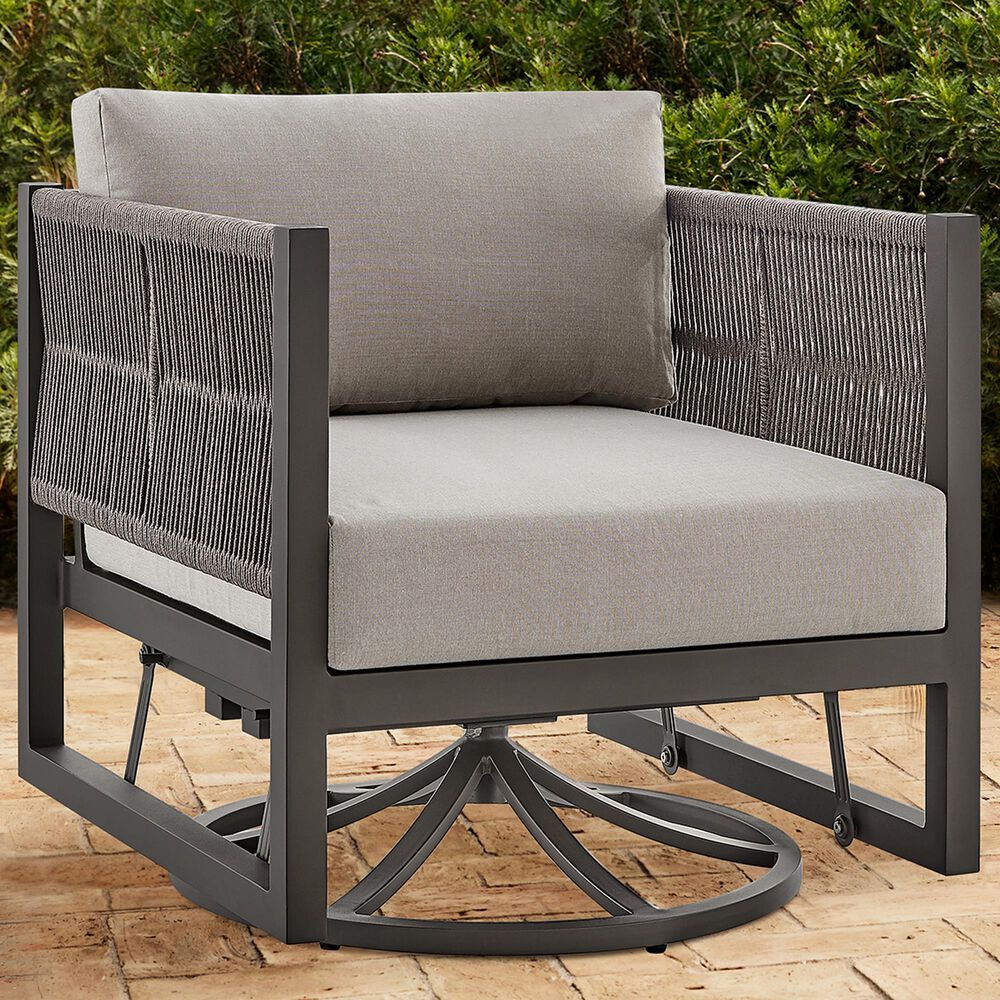 Hearth and Haven Mareike Outdoor Patio Swivel Glider Lounge Chair in Gray, , large