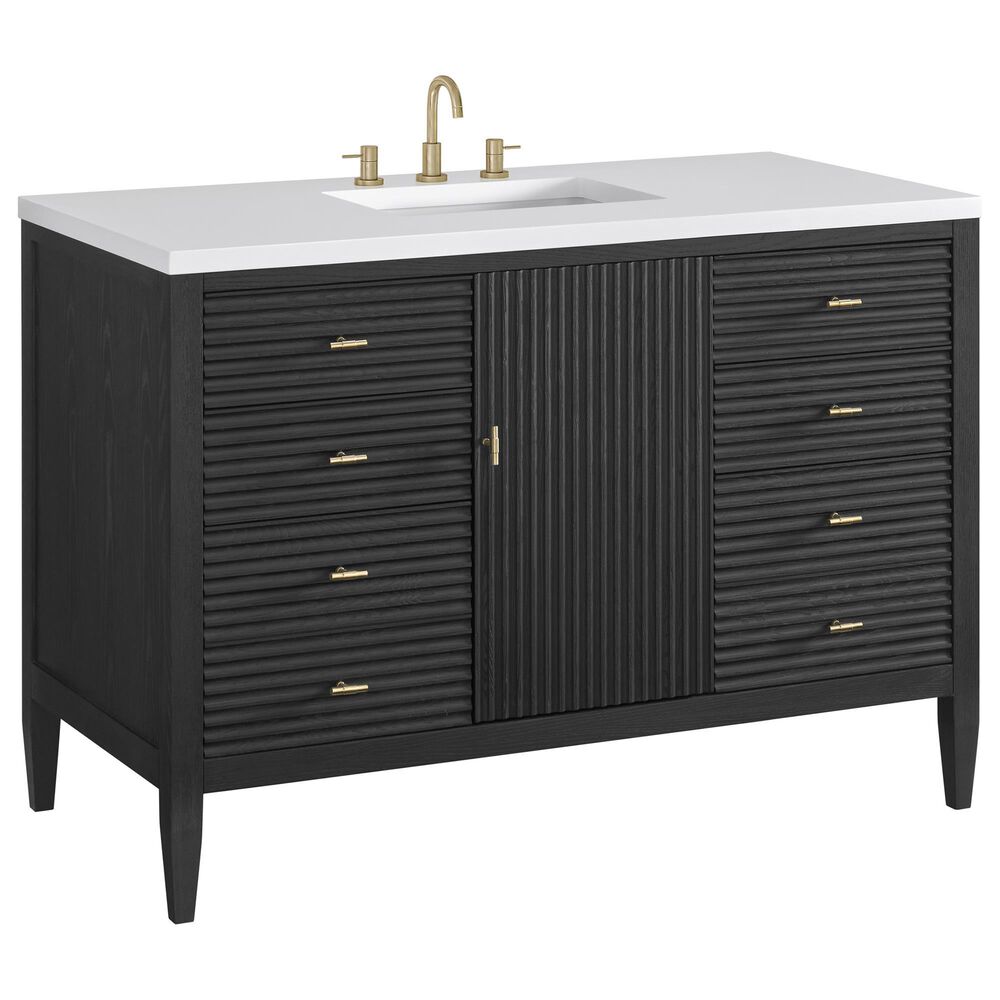 James Martin Vanities Myrrin 48" Vanity in Carbon Oak with 3 cm White Zeus Quartz Top, , large