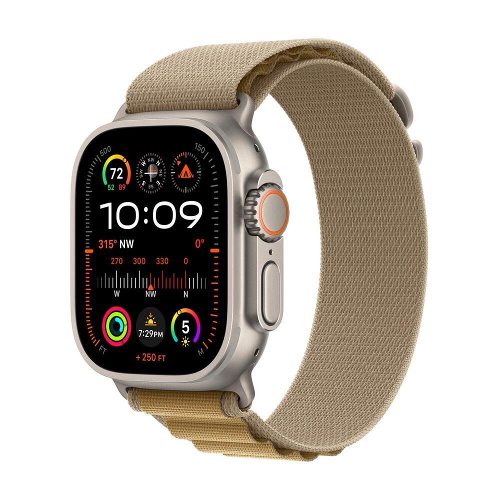 Apple Watch Ultra 2 GPS + Cellular 49mm Natural Titanium Case with Tan Alpine Loop - Small, , large