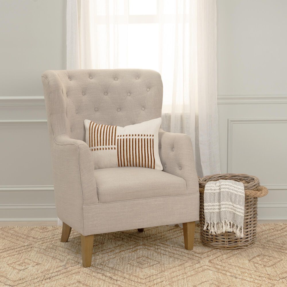 Rizzy Home 14&quot; x 20&quot; Striped Polyester Filled Lumbar Pillow in Natural and Camel, , large