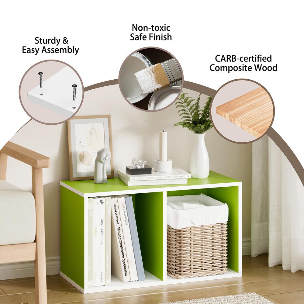 HOMLUX 2-Tier Open Shelf Bookcase in Green and White, , large