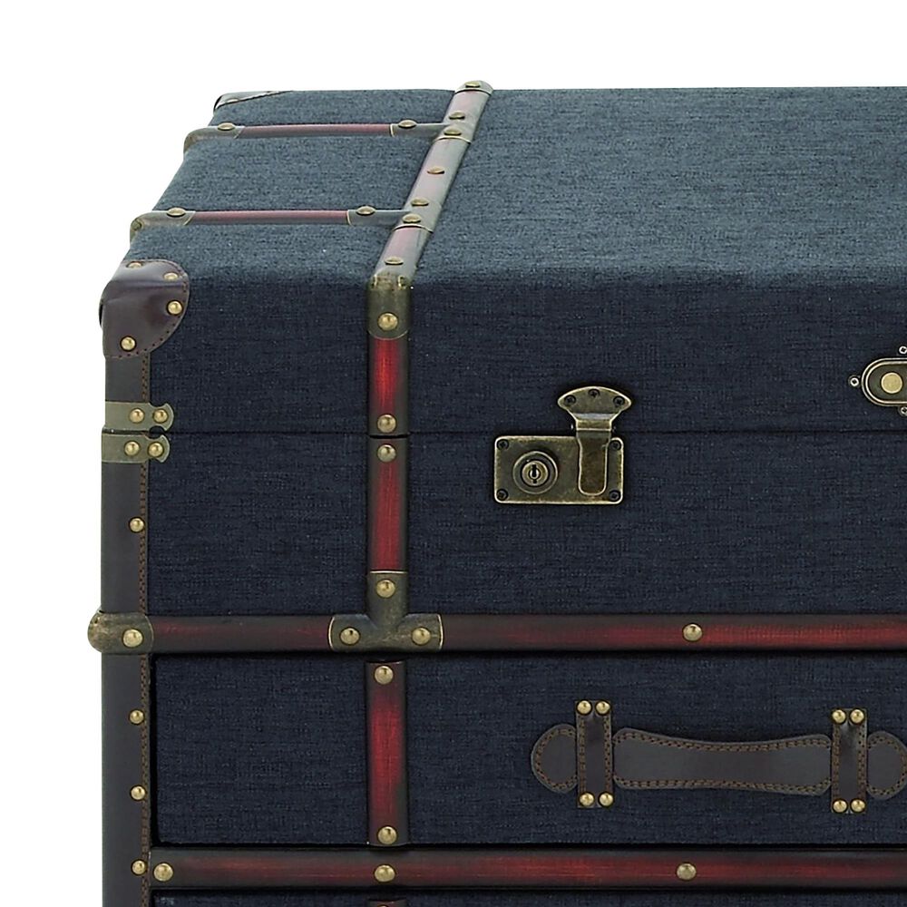 Maple and Jade Upholstered 2-Drawer Coffee Table with Buckle Hinged Top in Dark Blue, , large