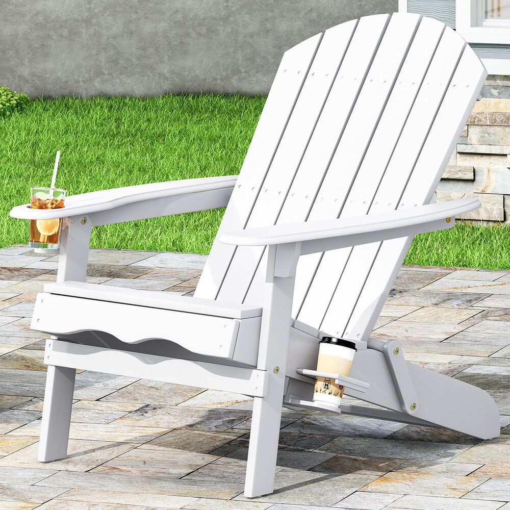 Hearth and Haven Bellwood Outdoor Foldable Adirondack Chair with Cup Holder in White, , large
