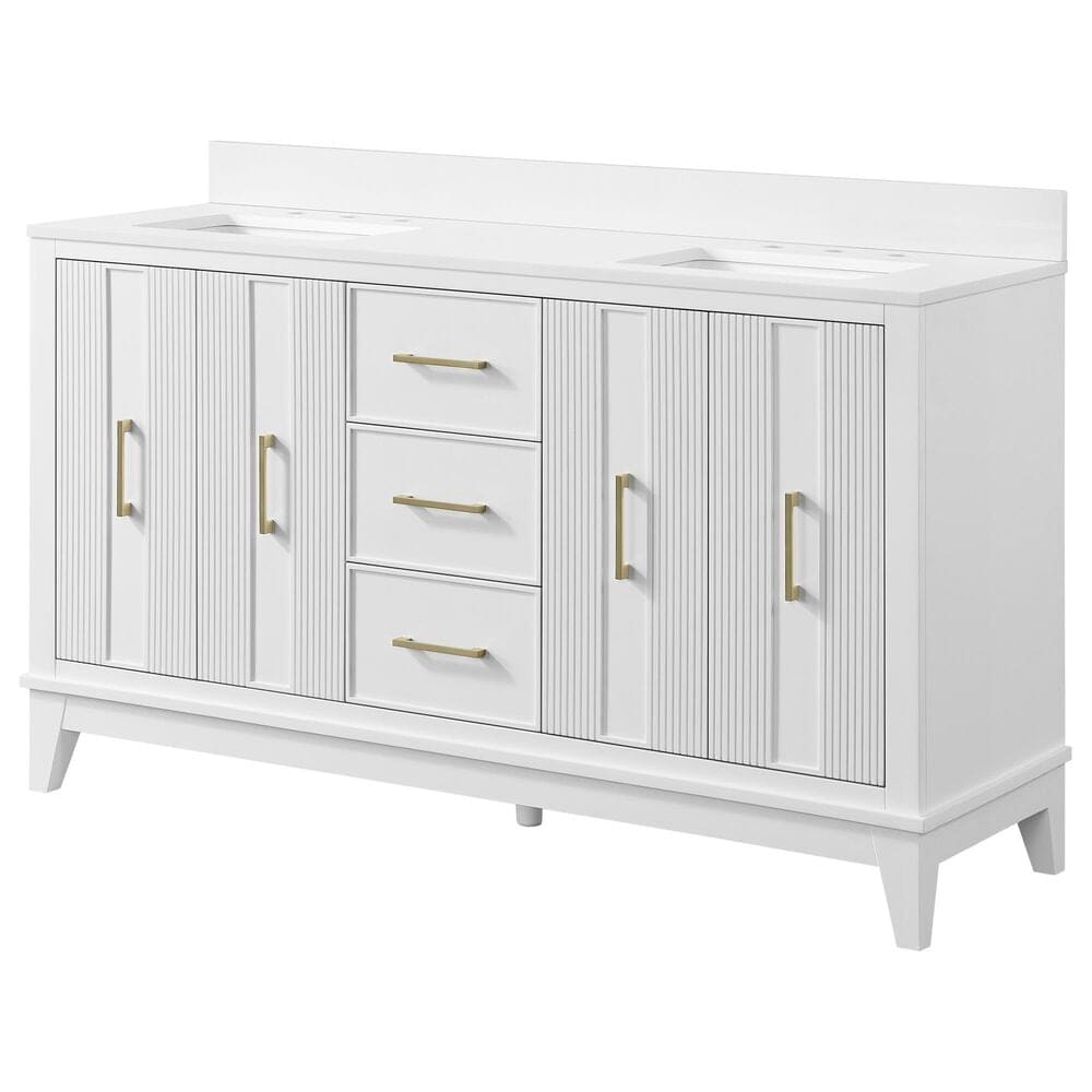 37B Fenwick 60" Double Bathroom Vanity in Bright White with Glossy White Composite Stone Top and Backsplash, , large