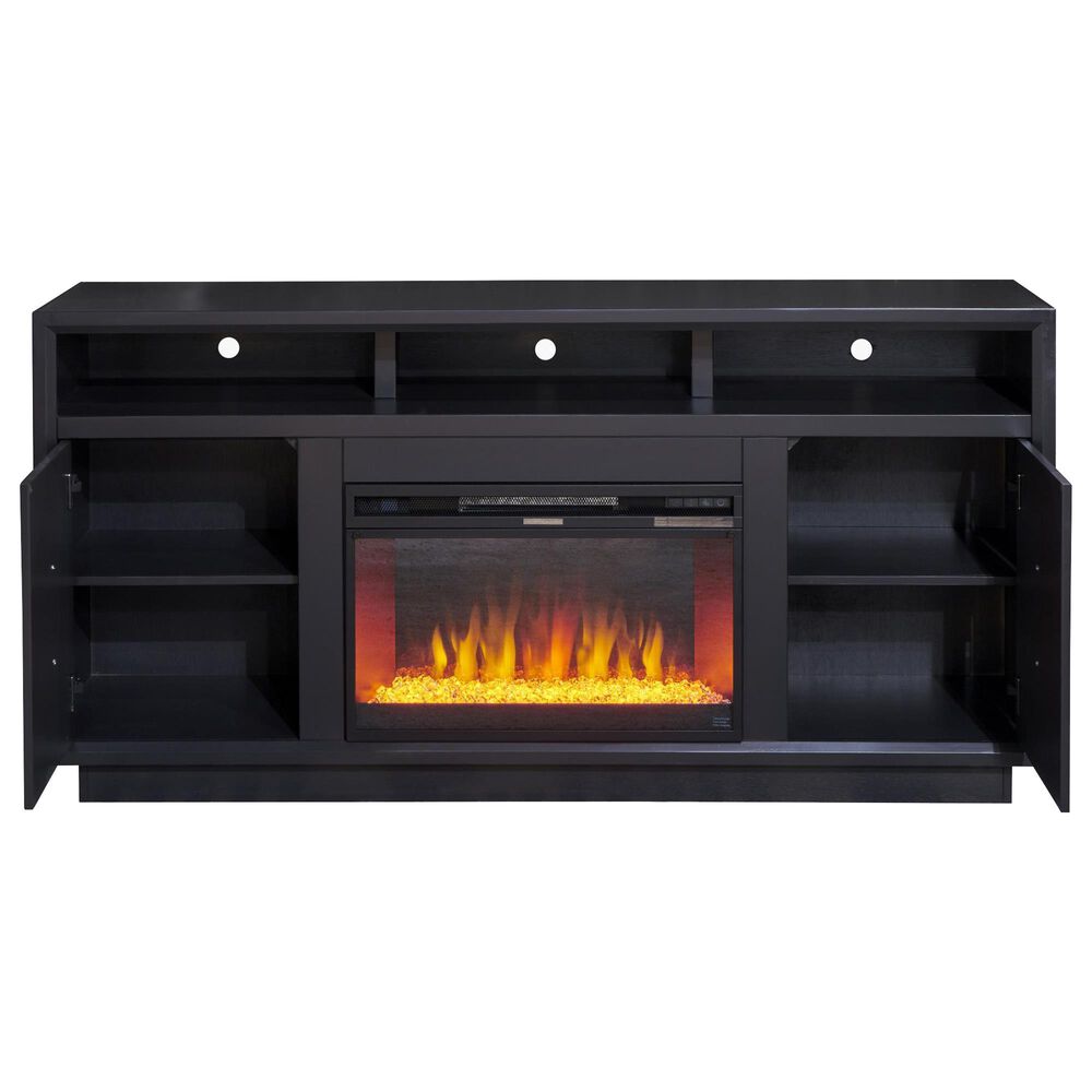 Legends Home Sunset 67" Fireplace Console with Fireplace Insert in Seal Skin Black, , large