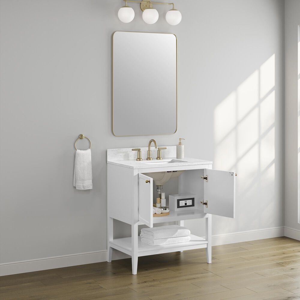 37B Ravello 30" Single Bathroom Vanity Cabinet in Bright White with Marble Top and Backsplash, , large