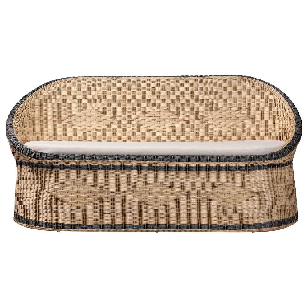 Baxton Studio Emiliana Stationary Loveseat with Natural Brown and Black Rattan in Neutral, , large