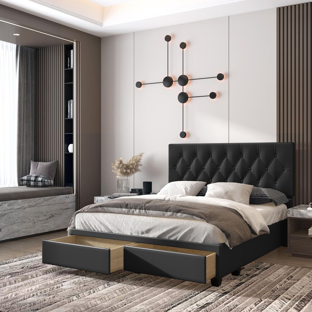 Accent  Verona Queen Upholstered Storage Bed in Black, , large