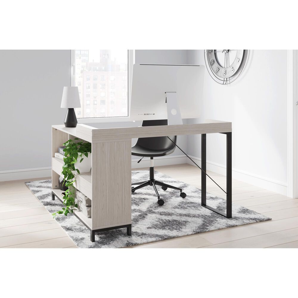 Ashley Bayflynn L-Desk in Whitewashed and Black, , large
