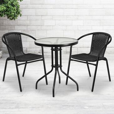 Flash Furniture 3-Piece Glass Round Top Table Set in Black, , large