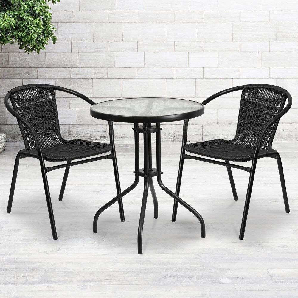 Flash Furniture 3-Piece Glass Round Top Table Set in Black, , large