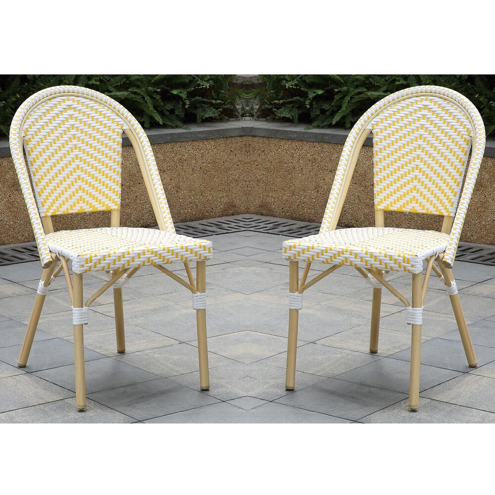 Furniture of America Toby Patio Side Chair in Yellow/White &#40;Set of 2&#41;, , large