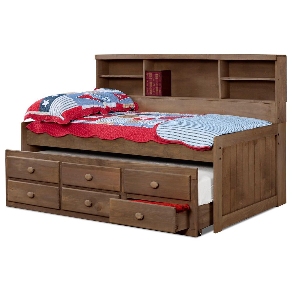Rusticvale Twin Day Bed with Trundle and Drawer in Chestnut, , large