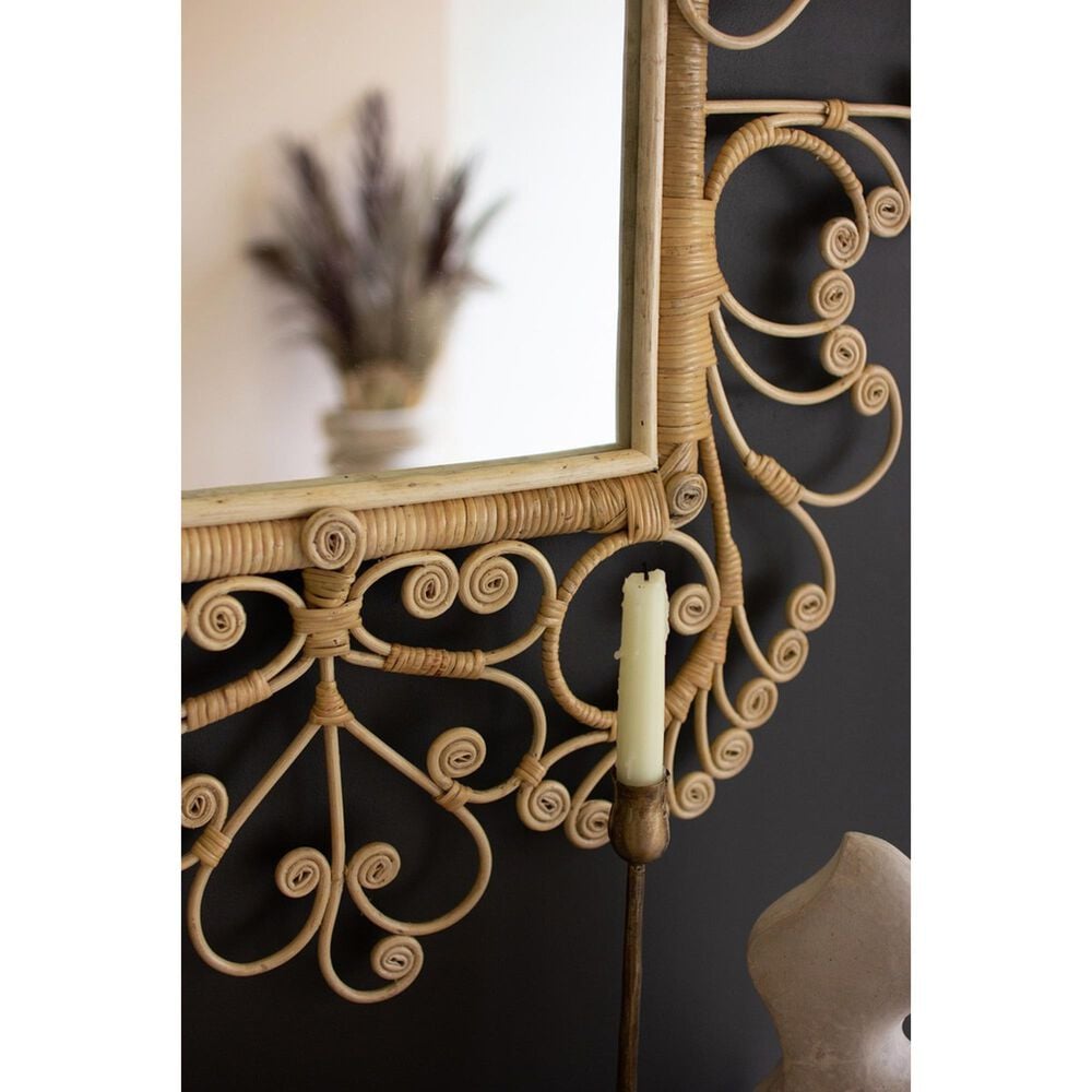 Kalalou Ornate Rattan Framed Mirror in Natural, , large